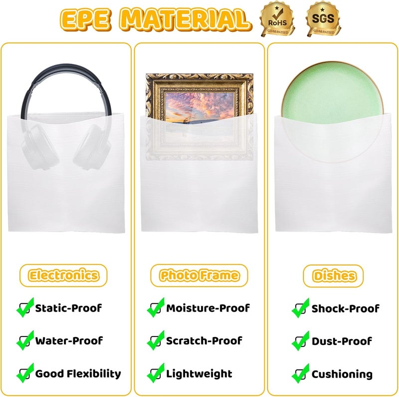 VIOBEPASS 80 Pcs Packing Foam Pouches 14'' x 14'' Cushion Foam Wrap Pouches with Fragile Stickers for Packaging and Protecting Dishes Cup China Glasses, Packing Supplies for Moving, Storage & Shipping - Image 3
